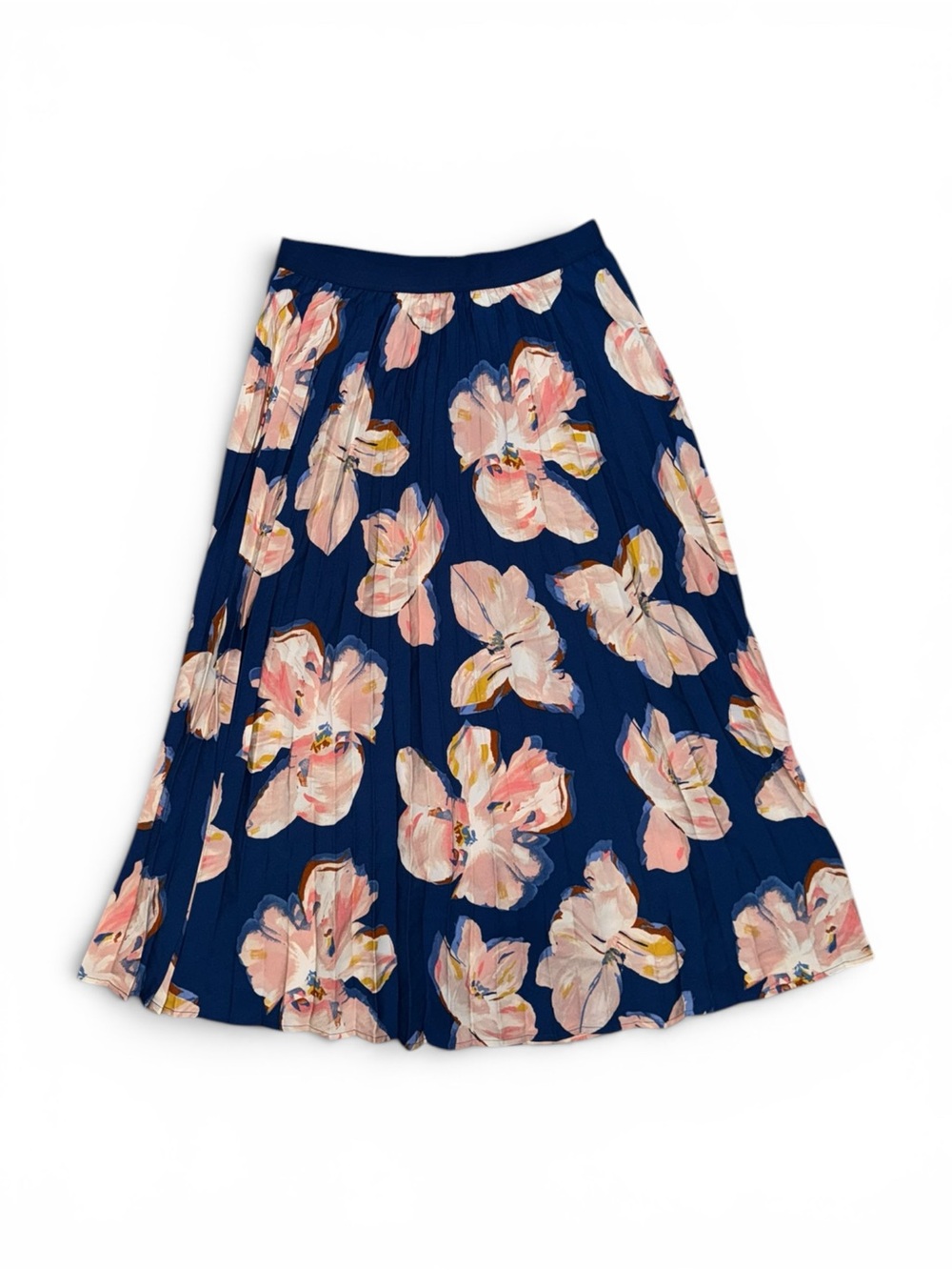 A New Day Size S Navy Blue Floral Pleated Midi Skirt